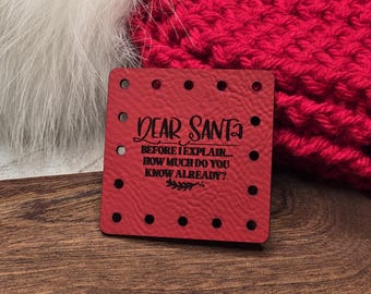 Dear Santa Before I Explain. How Much Do You Already Know? Faux Leather Patches Crochet Beanies ~ Cozies ~ Ear warmers ~ Knit Hats