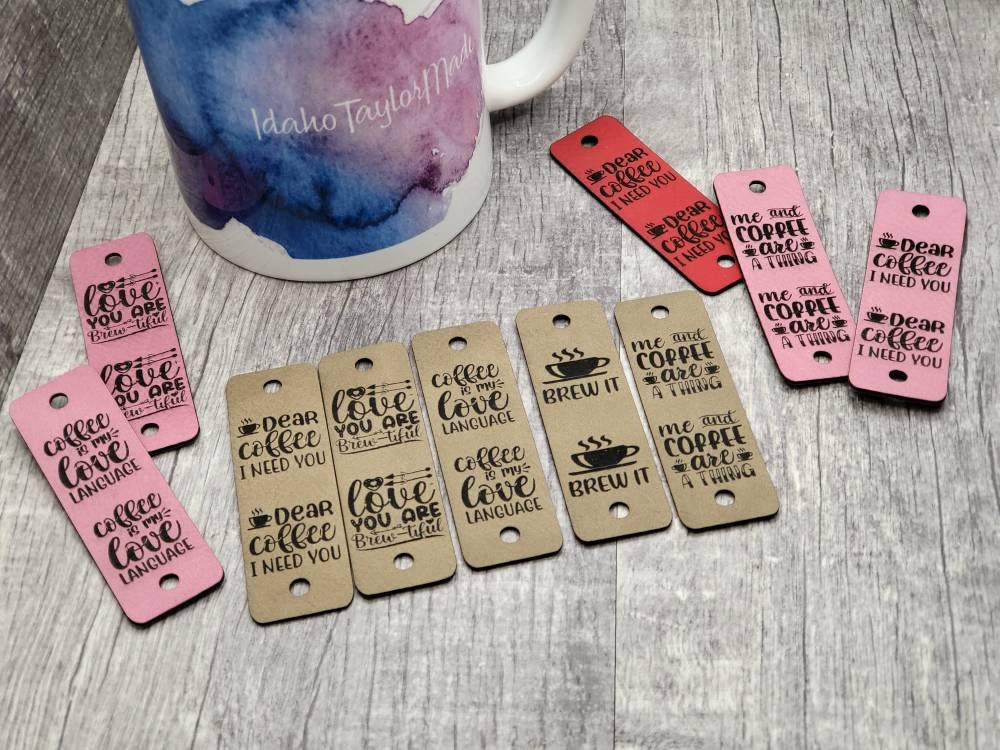 10 Coffee Cup Cozy Tags: Faux Leather Crochet Labels with Rivets - Thumbnail 2