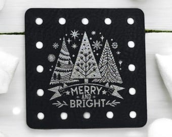 Merry & Bright PATCHES Faux Leather Patch!  Knit Hat Patch!  Crochet Beanie Patch!  Cup Cozy Patch! Holidays! Winter! Snowflakes! Trees!
