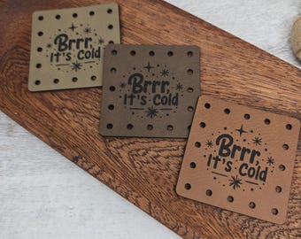 Brr It's Cold  PATCHES Faux Leather Patch!  Knit Hat Patch!  Crochet Beanie Patch!  Cup Cozy Patch! Winter!