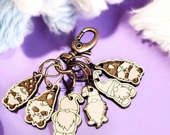Set of 6 Gnome Stitch Markers for Crochet | Wooden Knitting Accessories | Maple or Cherry | Gift for Crafters Progress Marker!  Accessories!