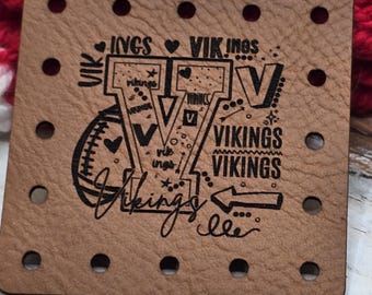 Vikings Faux Leather Patch: Laser Engraved Vegan Leather, Sew-On | School Mascots