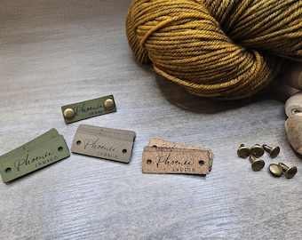 Personalized Sew-On Faux Leather Product Tags | Small 1.5" x 0.5" Custom Labels for Knitting  Crochet Projects | Branding for Handmade Goods