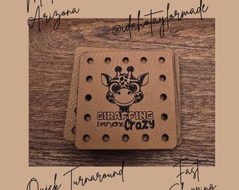 Giraffing Everyone Crazy Faux Leather Patch:  Baby Theme Sew-On Patches (3 Sizes) Crochet or Knit Baby Beanie Patch.