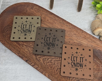 Let It Snow  PATCHES Faux Leather Patch!  Knit Hat Patch!  Crochet Beanie Patch!  Cup Cozy Patch! Winter!