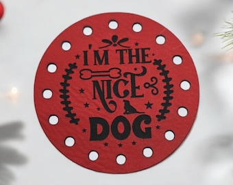 I'm the Nice Dog PATCHES!  Knit Hat Patch! Crochet Beanie Patches! Christmas! Holidays! Winter! Cup Cozy Patch!  Santa! Puppy!