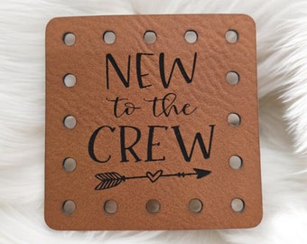 New To The Crew Vegan Leather or Ultrasuede Patch! Crochet BABY hat patch! Knit beanie patch! BOHO patches! Knit Baby Hat! Blanket Patch!