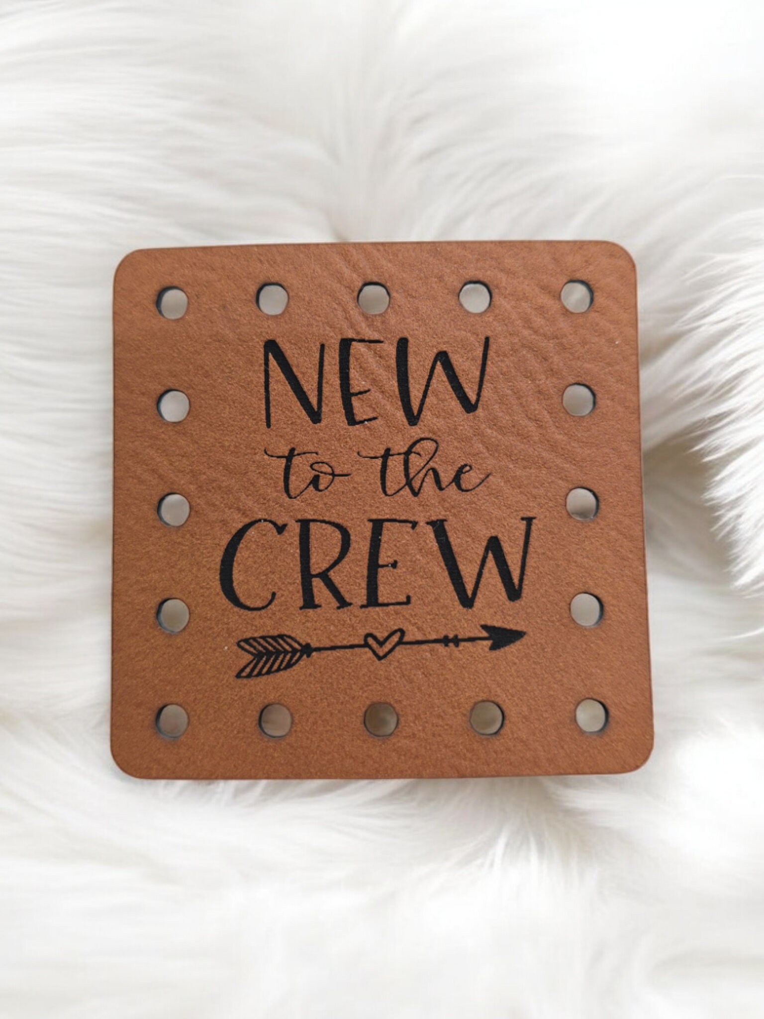 New To The Crew Vegan Leather Patch: Crochet/Knit Project Tag