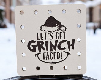 Let's Get Grinch Face Stocking Hat PATCHES! Faux Leather Patch!  Knit Hat Patch!  Crochet Beanie Patch!  Cup Cozy Patch! Christmas! Holiday!