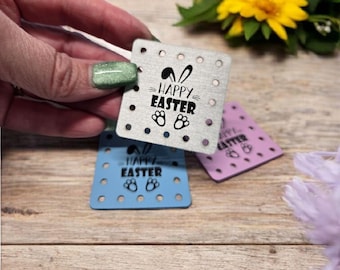 Happy Easter Bunny Faux Leather Tags! Laser Engraved! Add a Touch of Spring! Ideal for crochet, knitting, sewing, and other craft projects.