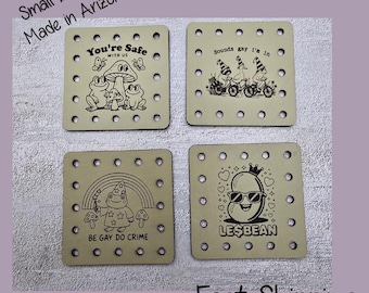 You're Safe, Sounds Gay, Be Gay Do Crime, Lesbean, Faux Leather Engraved Patches | Pride & Sew-On Labels | Set of 4 |  Mushrooms, Frogs