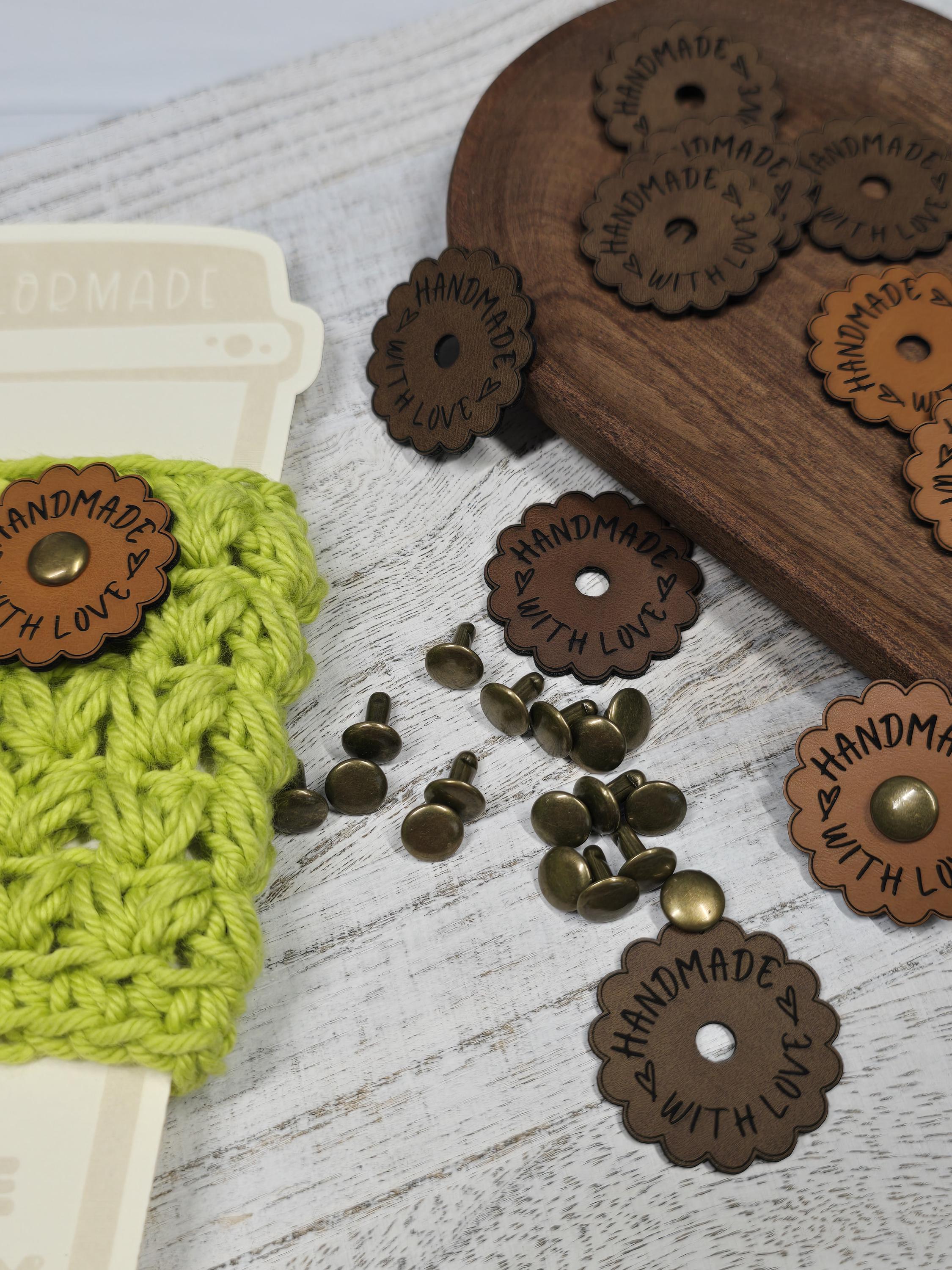 15 Faux Leather Scalloped Tags: Handmade With Love, Rivets Included - Thumbnail 6