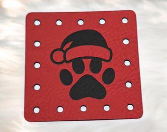 Santa Hat Paw PATCHES Faux Leather Patch!  Knit Hat Patch!  Crochet Beanie Patch!  Cup Cozy Patch!  Christmas! Holidays! Winter! Puppy! Dog!