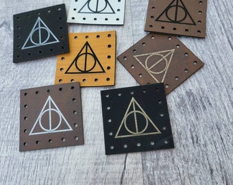 Wizard D Hallow Vegan Leather Patch!  Knit Hat Patch!  Crochet Beanie Patch!  Cup Cozy Patches!  Coffee Mug! HP!