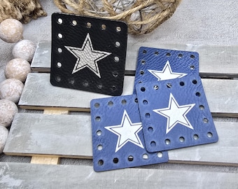 Football Star Faux Leather Patch: Laser Engraved Vegan Leather, Sew-On | School Mascots