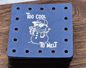 Faux Leather Patches Too Cool To Melt Snowman Crochet Beanies ~ Cozies ~ Ear warmers ~ Knit Hats