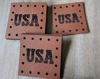 USA Stars & Stripes Vegan Leather Patch!  Knit Hat Patch!  Crochet Beanie Patch!  Cup Cozy Patch! Coffee Patches! Jar Cozy Patches!