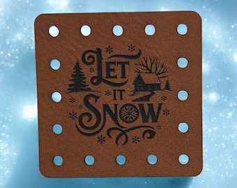 Let It Snow Patch!  Blanket Patches! Knit Hat Patch! Crochet Beanie Patch! Cup Cozy Patches! Winter!