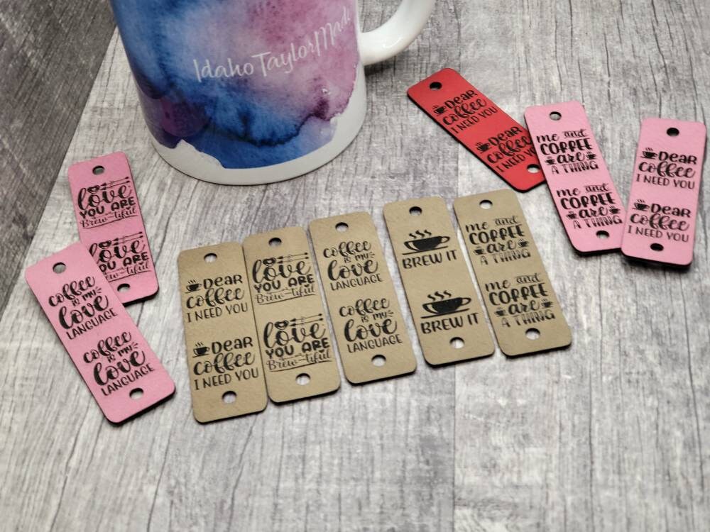 10 Coffee Cup Cozy Tags: Faux Leather Crochet Labels with Rivets - Thumbnail 6