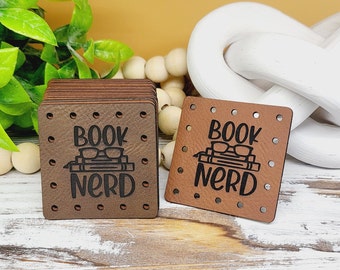 Book Nerd!  Faux Leather Patch! Humor! Sarcastic! Crochet! Knit! Beanie Patch! Singles! Book Lovers! Reading! Books & Glasses!