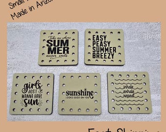 Summer Fun Sunshine Exhale Faux Leather Engraved Patches | Sarcasm & Style Sew-On Labels for Crochet, Knit | No holes on request | Set of 5
