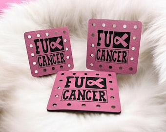 FU Cancer Breast Cancer Ribbon Faux Leather Patch! 3 Sizes 17 Colors! Crochet! Knit!  Leatherettes! Support! Love!  Awareness! Chic! Trendy!