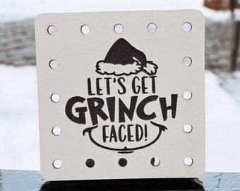 Let's Get Grinch Face Stocking Hat PATCHES! Faux Leather Patch!  Knit Hat Patch!  Crochet Beanie Patch!  Cup Cozy Patch! Christmas! Holiday!