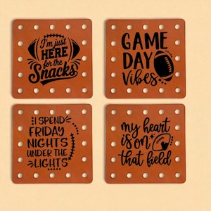 Set of 4 Football Designs for Handmade Items - Faux Leather Patches Crochet Knit Beanies, Cozies, Ear warmers -  Game Day ~ Snacks ~ Heart