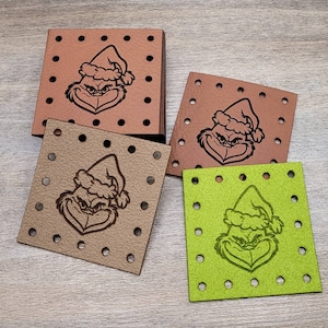 Grinch Face Stocking Hat PATCHES! Faux Leather Patch!  Knit Hat Patch!  Crochet Beanie Patch!  Cup Cozy Patch!  Christmas! Fun! Holiday!