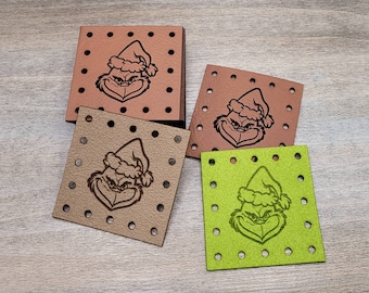 Grinch Face Stocking Hat PATCHES! Faux Leather Patch!  Knit Hat Patch!  Crochet Beanie Patch!  Cup Cozy Patch!  Christmas! Fun! Holiday!