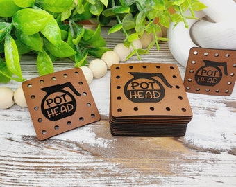 Pot Head Coffee Pot!  Faux Leather Patch! 3 Sizes 17 Colors! Crochet! Knit!  Single patch or Multipack! Leatherettes! Coffeepot