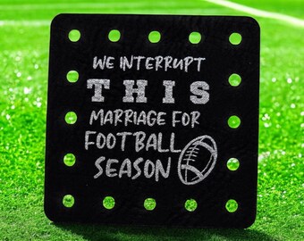 We Interrupt This Marriage For Football Season Faux Leather Patch! Crochet! Knitting! Sports! Cup Cozy Patch! Beanie Patch! Game Night!