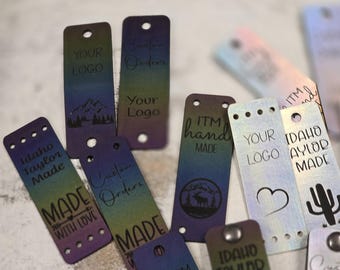 Custom Holographic or Iridescence Vegan-Friendly Faux Leather Tag .85" x 2.50"! Crochet Beanie Tags!  PERSONALIZE! Logo! Branding Labels!