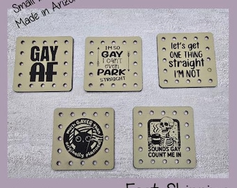 Gay AF, Not Straight, Much Gayer than planned, Sounds Gay  Faux Leather Engraved Patches | Sew-On Labels for Crochet | Set of 5 | LGBTQ
