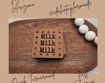 Milk Milk Milk Faux Leather Patch:  Baby Theme Sew-On Patches (3 Sizes) Crochet or Knit Baby Beanie Patch.