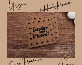 Tender and Fierce Faux Leather Patch:  Baby Theme Sew-On Patches (3 Sizes) Crochet Beanie Patch, Knit Patch