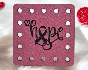 Hope Breast Cancer Ribbon Vegan-Friendly Faux Leather! Knit Hat Patch! Crochet Patch! Cozy Patches! October Awareness! Ultrasuede!  Support!
