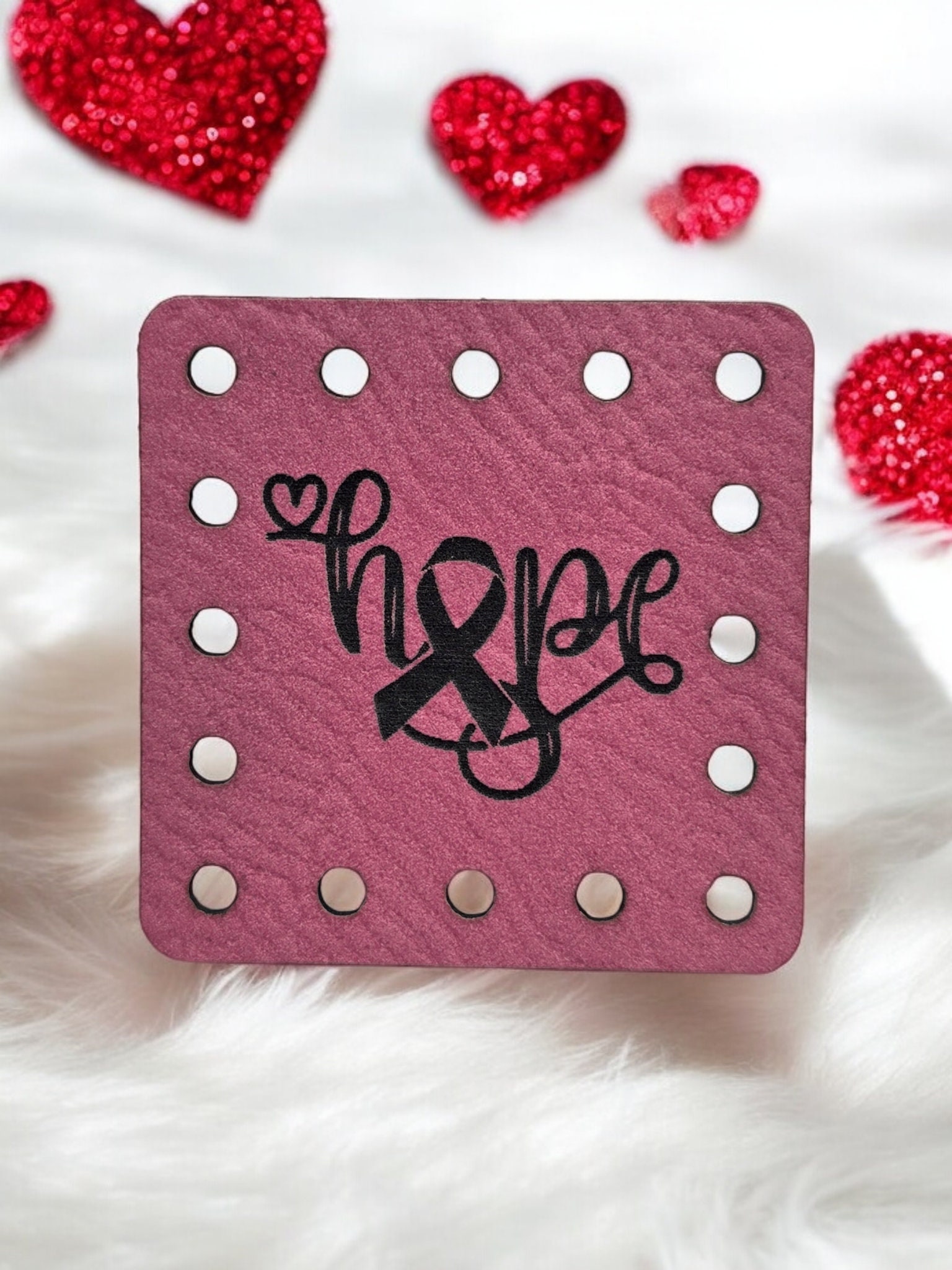 Breast Cancer Awareness Faux Leather Patch: Hope Ribbon Sew-On Tag