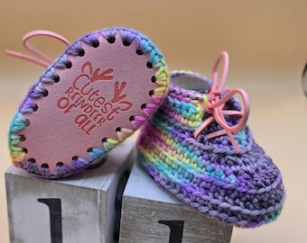 Baby Booties Handmade Crocheted Microsuede Soles  Newborn to 6 month: 3.75" Cutest reindeer (Ready to Ship)
