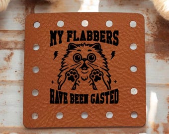 My Flabbers Have Been Gasted Cat - Funny Faux Leather Knitting & Crochet Tags - Sarcastic Craft Labels - 22 Colors - 3 Sizes