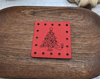 Christmas Tree Tangle Lights Faux Leather Patches Crochet Beanies ~ Cozies ~ Ear warmers ~ Knit Hats