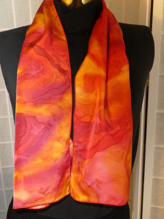 Silk scarf red and orange hand dyed scarf #S201