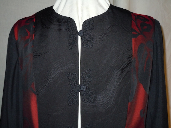 size large Gray silk jacket from vintage kimono one of a kind with handpainted motifs