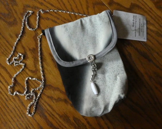 Silk messenger bag made from vintage Japanese kimono. Small lined pouch black and gray #B81