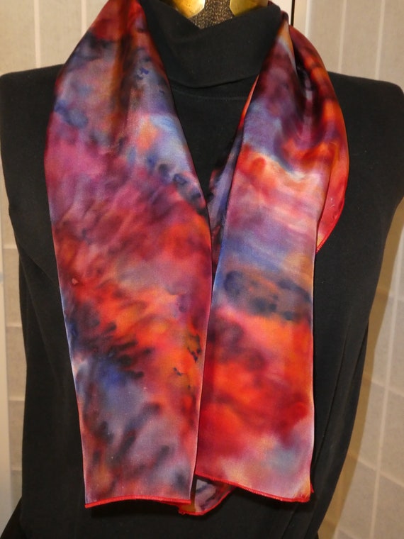 Silk scarf red and blue hand dyed scarf #S202