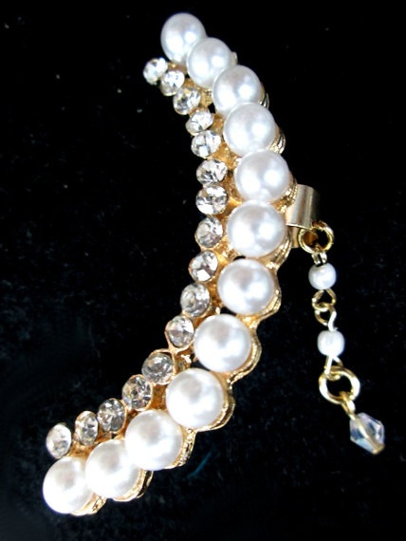 PEARL Rhinestone Sparkling Studded Gold Plated or Silver Plated Full EAR CUFF with drop crystals