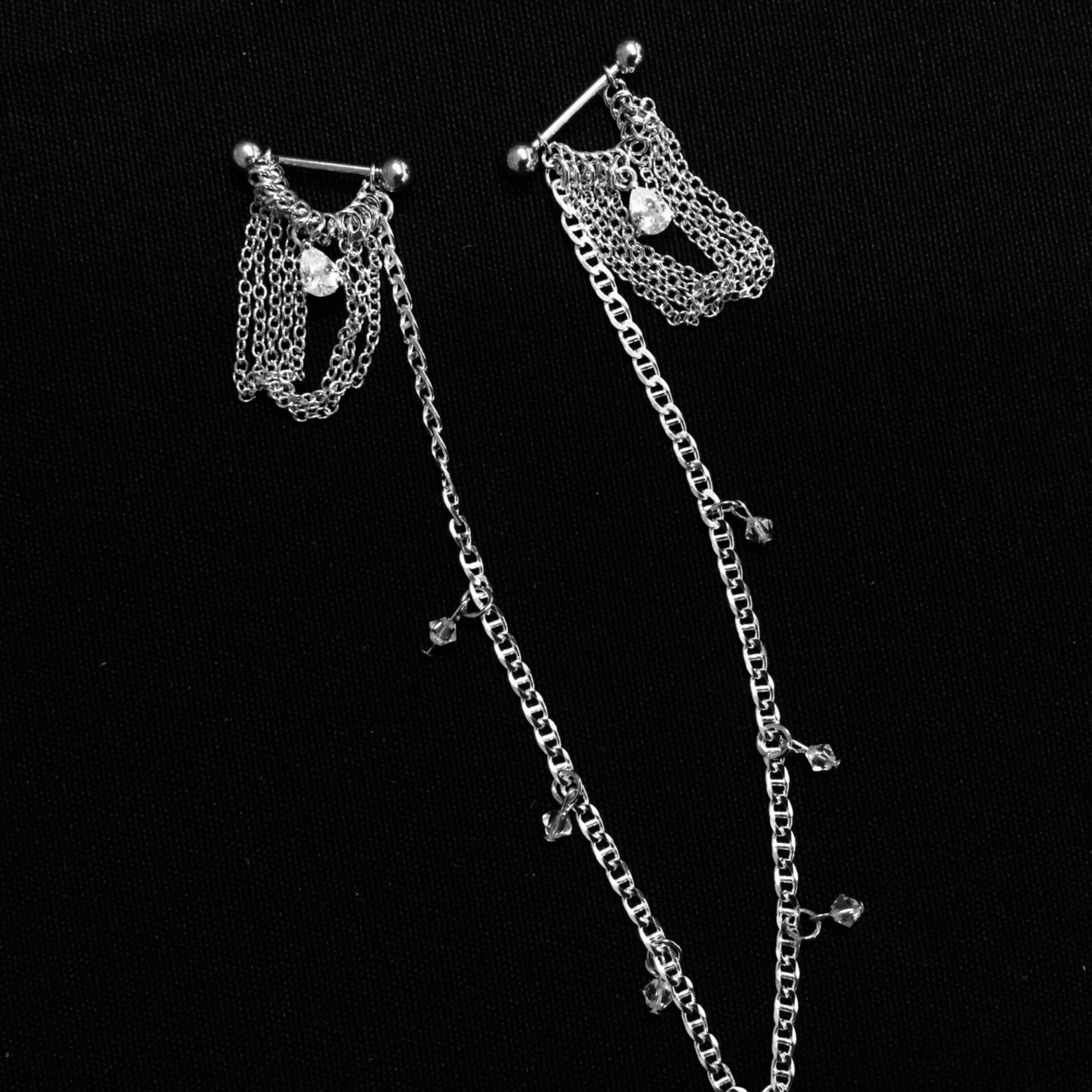Pierced Nipple Bars With Tear Drop Cubic Zirconia Silver Etsy