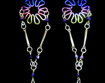 Rainbow Dangle Body Clips Gold gp Beaded Dangle with Puff Heart CUTE