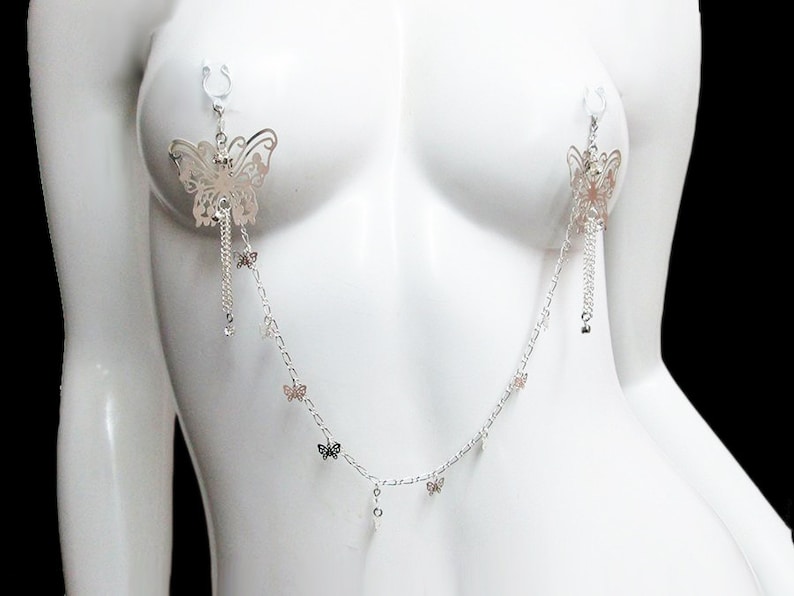 Giant Butterlfies Nipple Chain Silver sep Baby Butterflies Tassels Rhinestones image 1