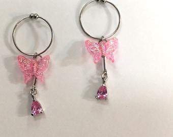 Love pinky LPink Butterflys nip Body No pierce clip on cubic zirconia